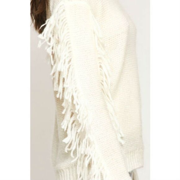 Line &‎ Dot Sweater Ivory Fringe Crew Neck Pullover Sweater  Size M/L - Picture 3 of 8